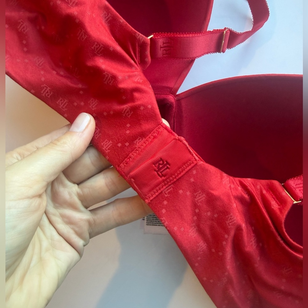 Lauren Ralph Lauren Comfort Collection Repeat-Logo Wireless T-Shirt Bra,Ruby Red - Picture 6 of 8